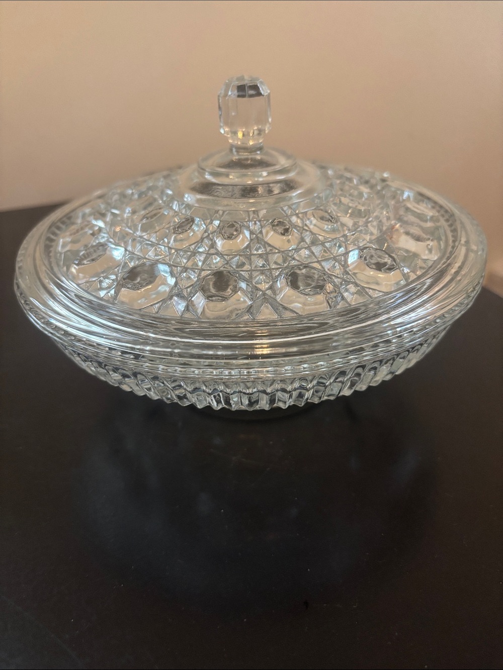 Pressed Glass Covered Dish - Clear Glass Candy Dish